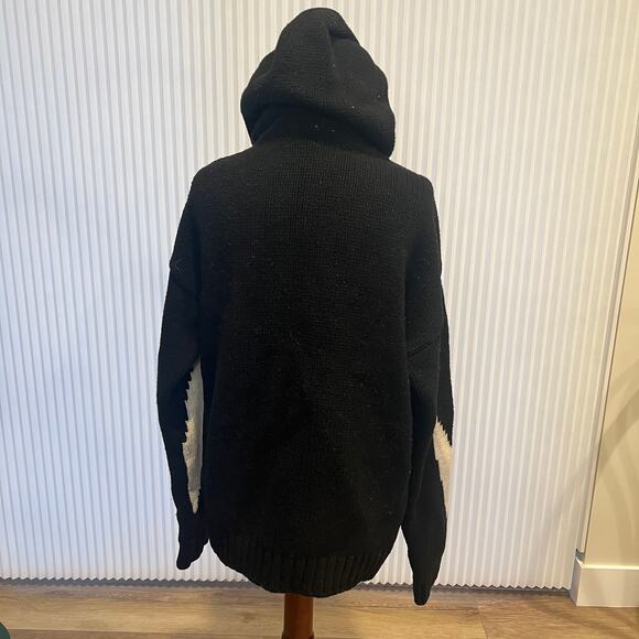 JW ANDERSON Women's Gothic Logo Chunky Knit Hoody Size XS In Black/Off White - Picture 5 of 11